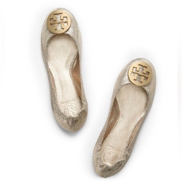 Tory Burch Reva Vintage Metallic Leather Flats - Picture 1 of 8